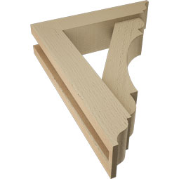 Ekena Millwork - BKTUR0352X14X18OLY01RCPR - Timberthane Faux Wood Olympic Style Bracket w/ Offset Brace, Traditional Ends, 3 1/2"W x 14"D x 18"H, Primed Tan
