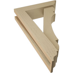 Ekena Millwork - BKTUR0352X14X22OLY01RCPR - Timberthane Faux Wood Olympic Style Bracket w/ Offset Brace, Traditional Ends, 3 1/2"W x 14"D x 22"H, Primed Tan
