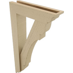 Ekena Millwork - BKTUR0352X14X26OLY01RCPR - Timberthane Faux Wood Olympic Style Bracket w/ Offset Brace, Traditional Ends, 3 1/2"W x 14"D x 26"H, Primed Tan
