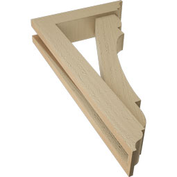 Ekena Millwork - BKTUR0352X14X26OLY01RCPR - Timberthane Faux Wood Olympic Style Bracket w/ Offset Brace, Traditional Ends, 3 1/2"W x 14"D x 26"H, Primed Tan