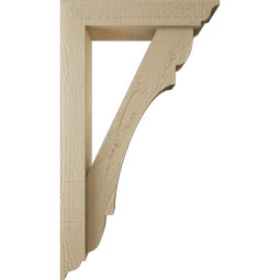 Ekena Millwork - BKTUR0352X16X28OLY01RCPR - Timberthane Faux Wood Olympic Style Bracket w/ Offset Brace, Traditional Ends, 3 1/2"W x 16"D x 28"H, Primed Tan
