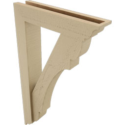 Ekena Millwork - BKTUR0352X16X28OLY01RCPR - Timberthane Faux Wood Olympic Style Bracket w/ Offset Brace, Traditional Ends, 3 1/2"W x 16"D x 28"H, Primed Tan