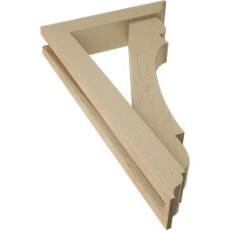 Ekena Millwork - BKTUR0352X16X28OLY01RCPR - Timberthane Faux Wood Olympic Style Bracket w/ Offset Brace, Traditional Ends, 3 1/2"W x 16"D x 28"H, Primed Tan