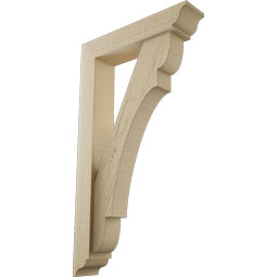 Ekena Millwork - BKTUR0352X16X28OLY01RCPR - Timberthane Faux Wood Olympic Style Bracket w/ Offset Brace, Traditional Ends, 3 1/2"W x 16"D x 28"H, Primed Tan