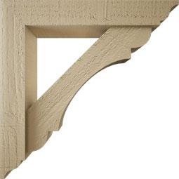 Ekena Millwork - BKTUR0352X18X18OLY01RCPR - Timberthane Faux Wood Olympic Style Bracket w/ Offset Brace, Traditional Ends, 3 1/2"W x 18"D x 18"H, Primed Tan