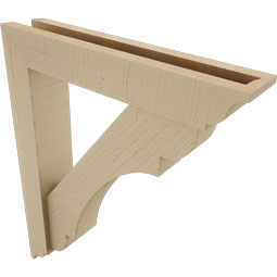Ekena Millwork - BKTUR0352X18X22OLY01RCPR - Timberthane Faux Wood Olympic Style Bracket w/ Offset Brace, Traditional Ends, 3 1/2"W x 18"D x 22"H, Primed Tan