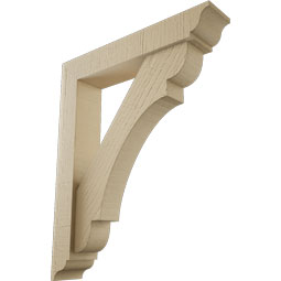Ekena Millwork - BKTUR0352X18X22OLY01RCPR - Timberthane Faux Wood Olympic Style Bracket w/ Offset Brace, Traditional Ends, 3 1/2"W x 18"D x 22"H, Primed Tan
