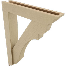 Ekena Millwork - BKTUR0352X18X26OLY01RCPR - Timberthane Faux Wood Olympic Style Bracket w/ Offset Brace, Traditional Ends, 3 1/2"W x 18"D x 26"H, Primed Tan
