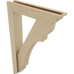 Ekena Millwork - BKTUR0352X18X30OLY01RCPR - Timberthane Faux Wood Olympic Style Bracket w/ Offset Brace, Traditional Ends, 3 1/2"W x 18"D x 30"H, Primed Tan