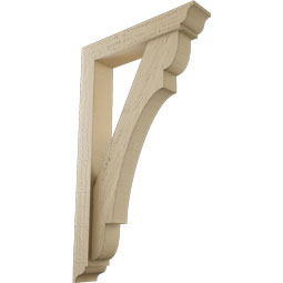 Ekena Millwork - BKTUR0352X18X30OLY01RCPR - Timberthane Faux Wood Olympic Style Bracket w/ Offset Brace, Traditional Ends, 3 1/2"W x 18"D x 30"H, Primed Tan