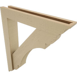Ekena Millwork - BKTUR0352X20X24OLY01RCPR - Timberthane Faux Wood Olympic Style Bracket w/ Offset Brace, Traditional Ends, 3 1/2"W x 20"D x 24"H, Primed Tan
