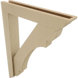 Ekena Millwork - BKTUR0352X20X28OLY01RCPR - Timberthane Faux Wood Olympic Style Bracket w/ Offset Brace, Traditional Ends, 3 1/2"W x 20"D x 28"H, Primed Tan