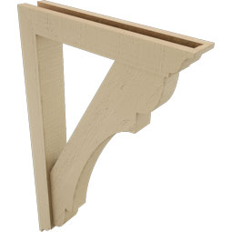 Ekena Millwork - BKTUR0352X20X32OLY01RCPR - Timberthane Faux Wood Olympic Style Bracket w/ Offset Brace, Traditional Ends, 3 1/2"W x 20"D x 32"H, Primed Tan