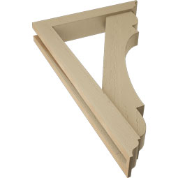 Ekena Millwork - BKTUR0352X20X32OLY01RCPR - Timberthane Faux Wood Olympic Style Bracket w/ Offset Brace, Traditional Ends, 3 1/2"W x 20"D x 32"H, Primed Tan