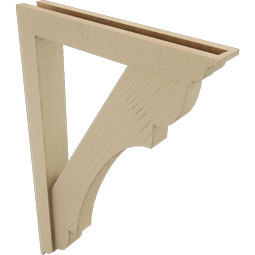 Ekena Millwork - BKTUR0352X22X34OLY01RCPR - Timberthane Faux Wood Olympic Style Bracket w/ Offset Brace, Traditional Ends, 3 1/2"W x 22"D x 34"H, Primed Tan
