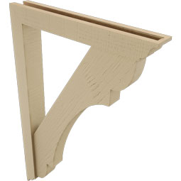 Ekena Millwork - BKTUR0352X24X36OLY01RCPR - Timberthane Faux Wood Olympic Style Bracket w/ Offset Brace, Traditional Ends, 3 1/2"W x 24"D x 36"H, Primed Tan