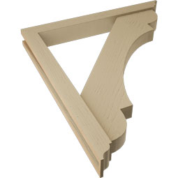 Ekena Millwork - BKTUR0352X30X34OLY01RCPR - Timberthane Faux Wood Olympic Style Bracket w/ Offset Brace, Traditional Ends, 3 1/2"W x 30"D x 34"H, Primed Tan