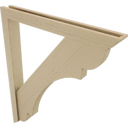Ekena Millwork - BKTUR0352X32X40OLY01RCPR - Timberthane Faux Wood Olympic Style Bracket w/ Offset Brace, Traditional Ends, 3 1/2"W x 32"D x 40"H, Primed Tan