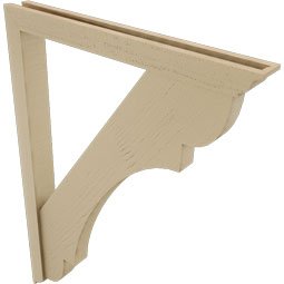 Ekena Millwork - BKTUR0352X32X44OLY01RCPR - Timberthane Faux Wood Olympic Style Bracket w/ Offset Brace, Traditional Ends, 3 1/2"W x 32"D x 44"H, Primed Tan