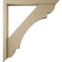 Ekena Millwork - BKTUR0352X40X44OLY01RCPR - Timberthane Faux Wood Olympic Style Bracket w/ Offset Brace, Traditional Ends, 3 1/2"W x 40"D x 44"H, Primed Tan