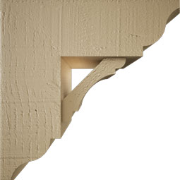 Ekena Millwork - BKTUR0554X14X14OLY01RCPR - Timberthane Faux Wood Olympic Style Bracket w/ Offset Brace, Traditional Ends, 5 1/2"W x 14"D x 14"H, Primed Tan