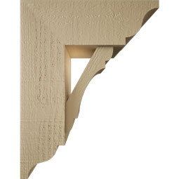Ekena Millwork - BKTUR0554X14X18OLY01RCPR - Timberthane Faux Wood Olympic Style Bracket w/ Offset Brace, Traditional Ends, 5 1/2"W x 14"D x 18"H, Primed Tan