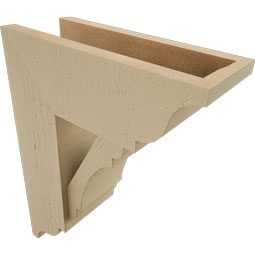 Ekena Millwork - BKTUR0554X14X18OLY01RCPR - Timberthane Faux Wood Olympic Style Bracket w/ Offset Brace, Traditional Ends, 5 1/2"W x 14"D x 18"H, Primed Tan