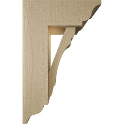 Ekena Millwork - BKTUR0554X14X22OLY01RCPR - Timberthane Faux Wood Olympic Style Bracket w/ Offset Brace, Traditional Ends, 5 1/2"W x 14"D x 22"H, Primed Tan