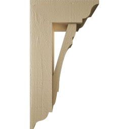 Ekena Millwork - BKTUR0554X14X26OLY01RCPR - Timberthane Faux Wood Olympic Style Bracket w/ Offset Brace, Traditional Ends, 5 1/2"W x 14"D x 26"H, Primed Tan