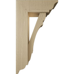 Ekena Millwork - BKTUR0554X16X28OLY01RCPR - Timberthane Faux Wood Olympic Style Bracket w/ Offset Brace, Traditional Ends, 5 1/2"W x 16"D x 28"H, Primed Tan