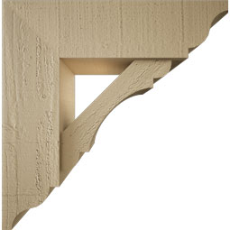 Ekena Millwork - BKTUR0554X18X18OLY01RCPR - Timberthane Faux Wood Olympic Style Bracket w/ Offset Brace, Traditional Ends, 5 1/2"W x 18"D x 18"H, Primed Tan