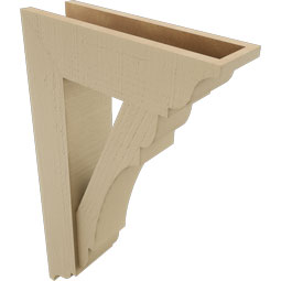 Ekena Millwork - BKTUR0554X18X30OLY01RCPR - Timberthane Faux Wood Olympic Style Bracket w/ Offset Brace, Traditional Ends, 5 1/2"W x 18"D x 30"H, Primed Tan