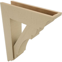Ekena Millwork - BKTUR0554X20X28OLY01RCPR - Timberthane Faux Wood Olympic Style Bracket w/ Offset Brace, Traditional Ends, 5 1/2"W x 20"D x 28"H, Primed Tan