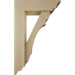 Ekena Millwork - BKTUR0554X20X32OLY01RCPR - Timberthane Faux Wood Olympic Style Bracket w/ Offset Brace, Traditional Ends, 5 1/2"W x 20"D x 32"H, Primed Tan