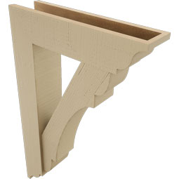 Ekena Millwork - BKTUR0554X22X34OLY01RCPR - Timberthane Faux Wood Olympic Style Bracket w/ Offset Brace, Traditional Ends, 5 1/2"W x 22"D x 34"H, Primed Tan