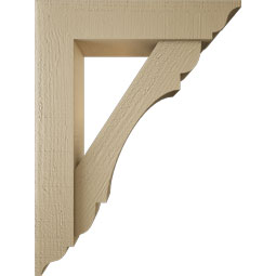 Ekena Millwork - BKTUR0554X24X32OLY01RCPR - Timberthane Faux Wood Olympic Style Bracket w/ Offset Brace, Traditional Ends, 5 1/2"W x 24"D x 32"H, Primed Tan