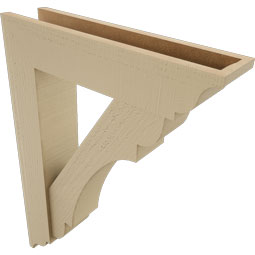 Ekena Millwork - BKTUR0554X24X32OLY01RCPR - Timberthane Faux Wood Olympic Style Bracket w/ Offset Brace, Traditional Ends, 5 1/2"W x 24"D x 32"H, Primed Tan