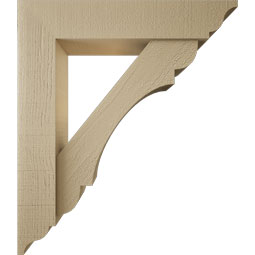 Ekena Millwork - BKTUR0554X26X30OLY01RCPR - Timberthane Faux Wood Olympic Style Bracket w/ Offset Brace, Traditional Ends, 5 1/2"W x 26"D x 30"H, Primed Tan