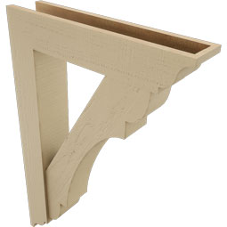 Ekena Millwork - BKTUR0554X26X38OLY01RCPR - Timberthane Faux Wood Olympic Style Bracket w/ Offset Brace, Traditional Ends, 5 1/2"W x 26"D x 38"H, Primed Tan