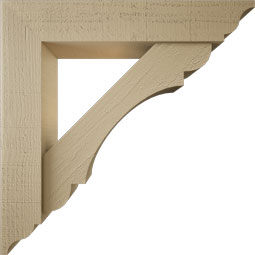 Ekena Millwork - BKTUR0554X28X28OLY01RCPR - Timberthane Faux Wood Olympic Style Bracket w/ Offset Brace, Traditional Ends, 5 1/2"W x 28"D x 28"H, Primed Tan