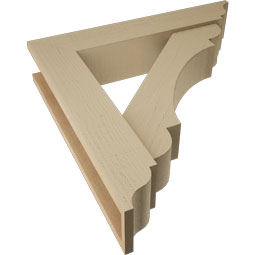 Ekena Millwork - BKTUR0554X28X28OLY01RCPR - Timberthane Faux Wood Olympic Style Bracket w/ Offset Brace, Traditional Ends, 5 1/2"W x 28"D x 28"H, Primed Tan