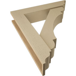 Ekena Millwork - BKTUR0554X28X32OLY01RCPR - Timberthane Faux Wood Olympic Style Bracket w/ Offset Brace, Traditional Ends, 5 1/2"W x 28"D x 32"H, Primed Tan