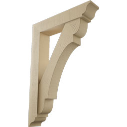 Ekena Millwork - BKTUR0554X28X40OLY01RCPR - Timberthane Faux Wood Olympic Style Bracket w/ Offset Brace, Traditional Ends, 5 1/2"W x 28"D x 40"H, Primed Tan
