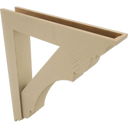 Ekena Millwork - BKTUR0554X32X40OLY01RCPR - Timberthane Faux Wood Olympic Style Bracket w/ Offset Brace, Traditional Ends, 5 1/2"W x 32"D x 40"H, Primed Tan