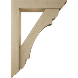 Ekena Millwork - BKTUR0554X32X44OLY01RCPR - Timberthane Faux Wood Olympic Style Bracket w/ Offset Brace, Traditional Ends, 5 1/2"W x 32"D x 44"H, Primed Tan
