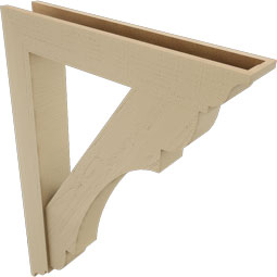 Ekena Millwork - BKTUR0554X32X44OLY01RCPR - Timberthane Faux Wood Olympic Style Bracket w/ Offset Brace, Traditional Ends, 5 1/2"W x 32"D x 44"H, Primed Tan