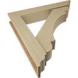 Ekena Millwork - BKTUR0554X34X34OLY01RCPR - Timberthane Faux Wood Olympic Style Bracket w/ Offset Brace, Traditional Ends, 5 1/2"W x 34"D x 34"H, Primed Tan