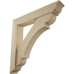 Ekena Millwork - BKTUR0554X34X34OLY01RCPR - Timberthane Faux Wood Olympic Style Bracket w/ Offset Brace, Traditional Ends, 5 1/2"W x 34"D x 34"H, Primed Tan