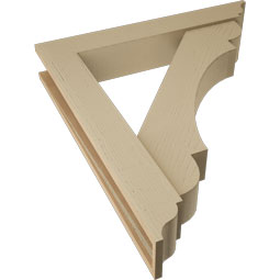 Ekena Millwork - BKTUR0554X34X38OLY01RCPR - Timberthane Faux Wood Olympic Style Bracket w/ Offset Brace, Traditional Ends, 5 1/2"W x 34"D x 38"H, Primed Tan