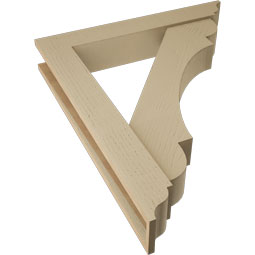 Ekena Millwork - BKTUR0554X34X40OLY01RCPR - Timberthane Faux Wood Olympic Style Bracket w/ Offset Brace, Traditional Ends, 5 1/2"W x 34"D x 40"H, Primed Tan